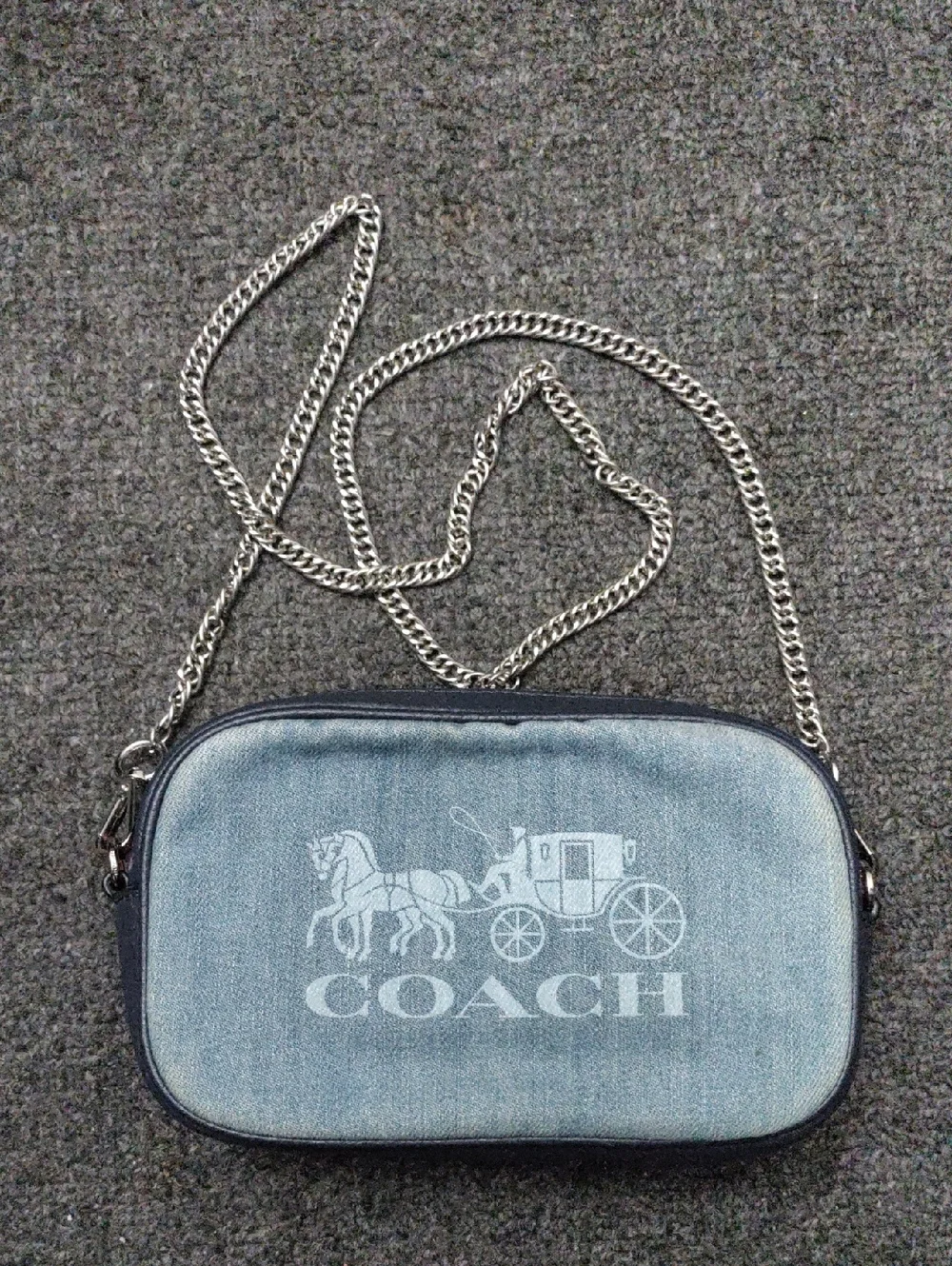 Coach Light Blue Denim Crossbody with Silver Chain